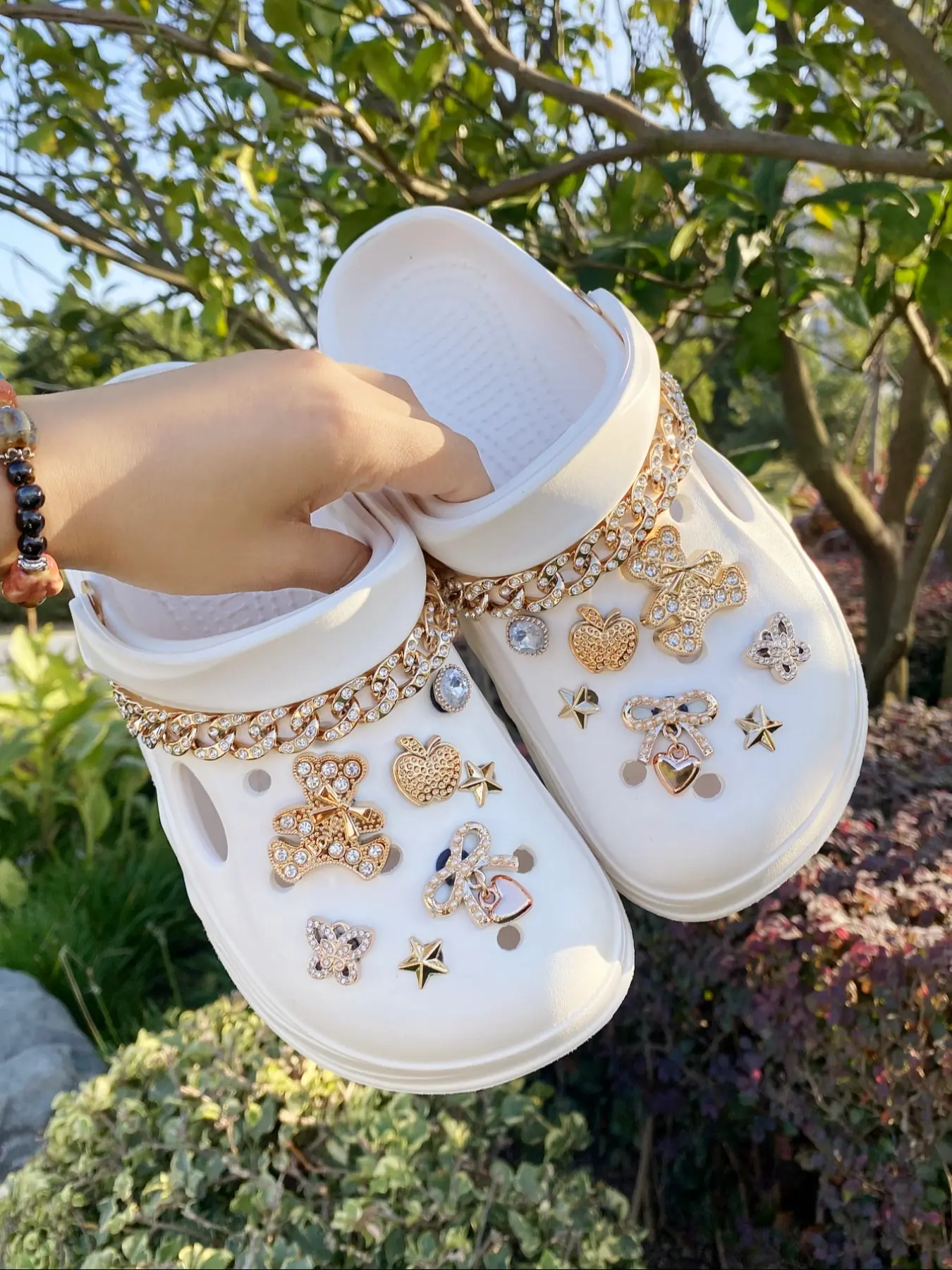 16 Piece Shoe Decoration Set, Shoe Accessories, Bow, Apple, Heart Charm, Star, Rhinestone Chain, DIY Vintage Pearl Flower, Bling Shoe Charms, Perfect Gift
