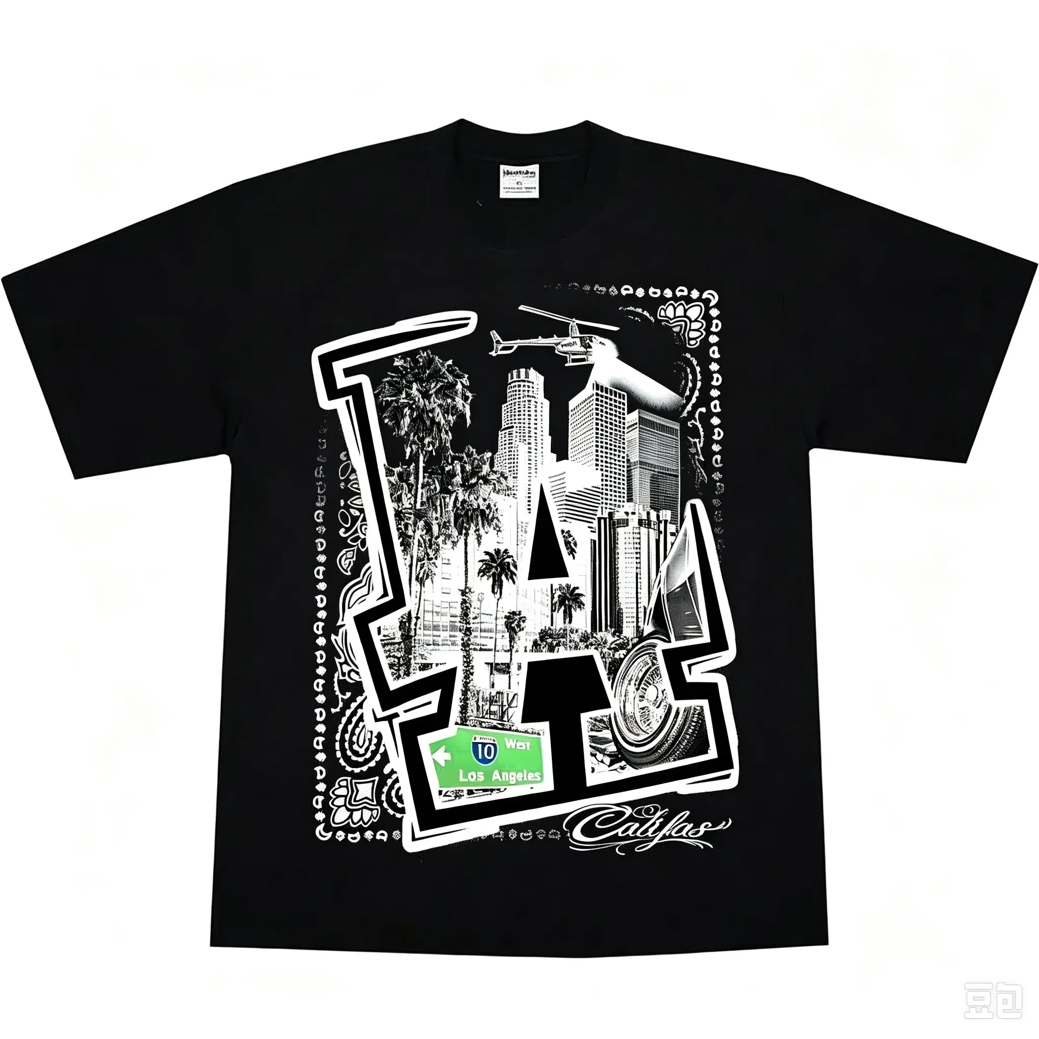 [Graphic Tee]  Los Angeles Chicano Streetwear T-Shirt Men, Vintage LA City Graphic Tee, West Coast Hip Hop Urban Style Shirt, Y2K Retro Oversized Short Sleeve Top, Gangster Inspired Casual Street Fashion Outfit, Trendy Summer Essential Tee for Men & Women