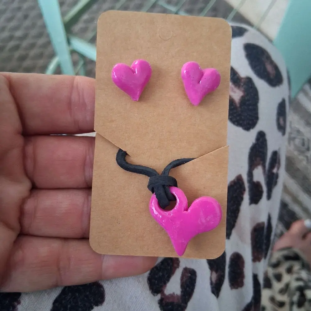 Polymeric Clay set of hart shape earrings and necklace