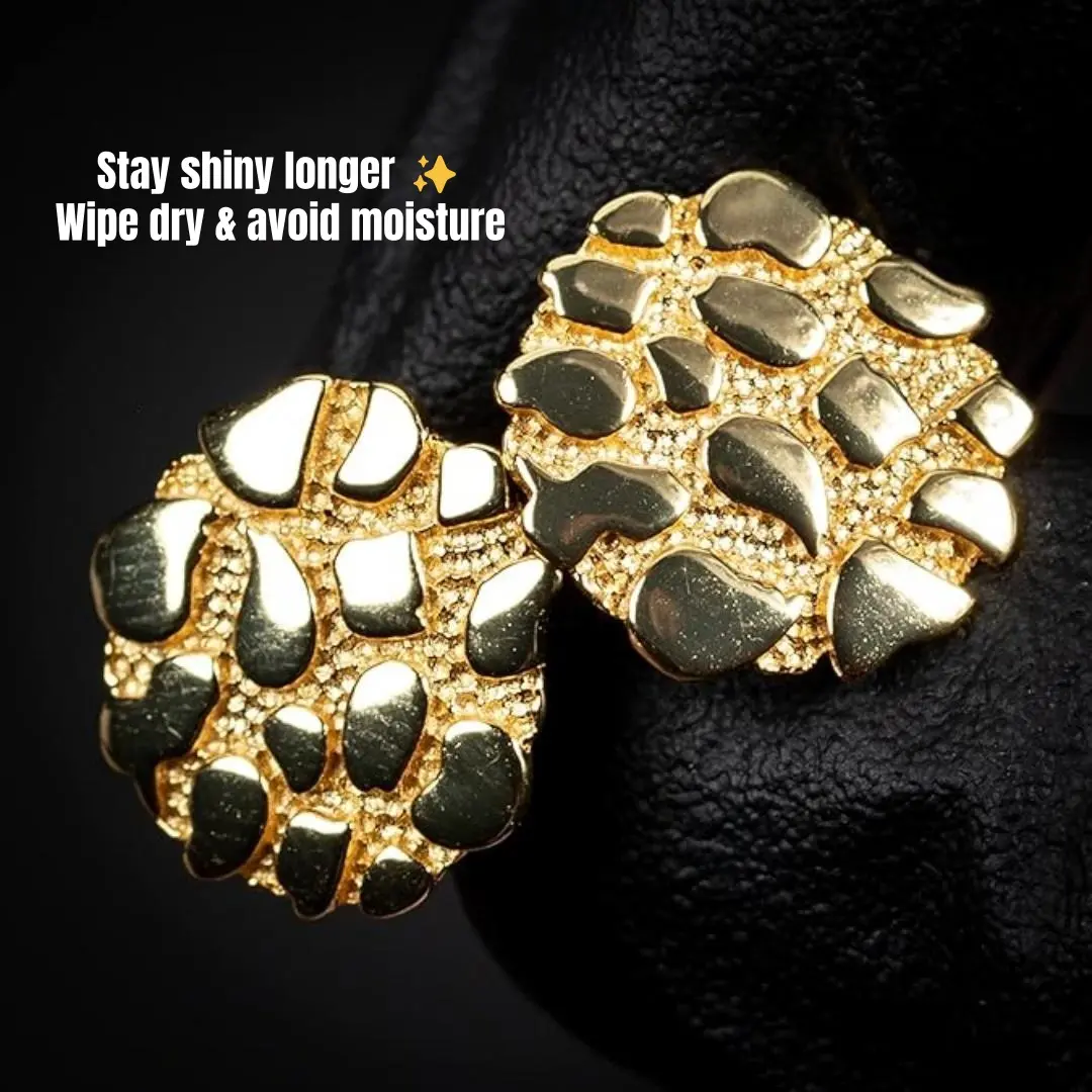 2026 New Arrivals & Fresh Design | 14K Solid Brass Golden Nugget Cookie Nugget 12mm Chunky Hip Hop Earrings | Gold Plated Unisex Jewelry w/ Gift Box Aretes De Oro