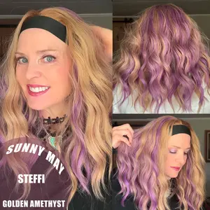 Steffi Sunnymay Women’s Headband Wig, 18-Inch Water Wave Synthetic Wig in Golden Amethyst, Glueless No Glue Hair Wig, Easy Wear Comfortable Fit, Perfect for Daily Looks