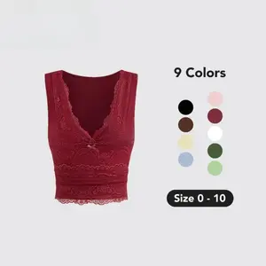 Women's V-Neck Stretchy Lace Crop Tank Top with Bowknot, Spring Layering Camisoles, Y2K Stretch Fit Sleeveless Blouse, Ladies Lightweight Bow Detail Tops, Urban Chic Spring Fashion, Casual Stretch-Waist Summer Tops Womenswear Basic babydoll tops tubetops