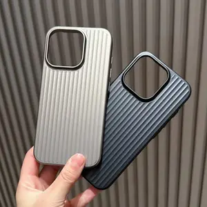 Magnetic Hard Slim Back Case For iPhone 17 16 15 14 Pro Max Titanium glossy Color corrugated stripe anti-fingerprint Cover