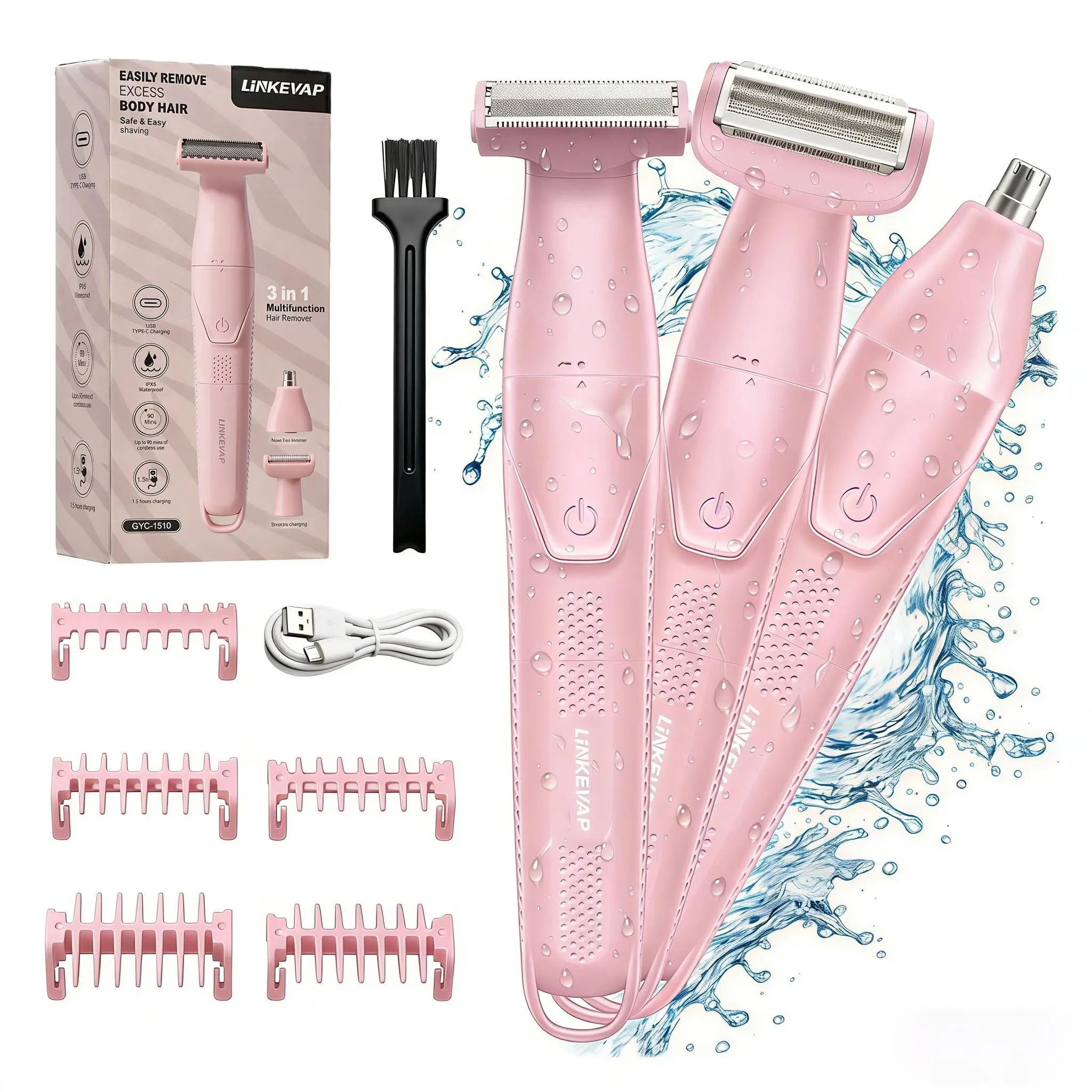 [LINKEVAP] Women's 3-in-1 Rechargeable Electric Shaving Tool - Bikini Trimmer, Body & Face Shaver Razor, Nose Hair Trimmer - Painless Hair Removal Solution, Mother’s Day Gift | SummerVibes