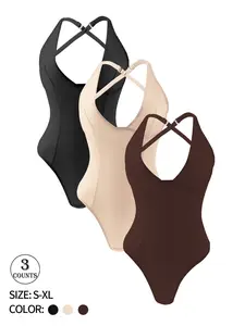 3 piece Cross Back Shaping Bodysuit, Tummy Control and Hip Lift One-Piece Design, With Underwire and Adjustable Straps, No Padding, Push-Up Style, Casual Daily Wear, Women's Sexy Shaping Bodysuit, Body Sculpting Compression