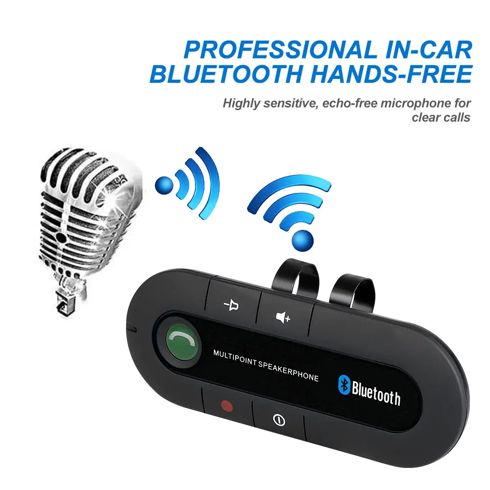 Bluetooth Handsfree Car Kit Portable Speaker - Sun Visor Metal Clips, 10 m Range, Micro USB Charging, Wireless Audio Receiver, 2W High-Definition Sound, MP3 Music Player, Easy Removal for Smartphones or Tablets, Bluetooth V4.1+EDR, Batteries & Cells, Cord