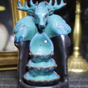 The Deer Ceramic Incense Burner waterfall , 1 count ceramic incense holder,creative home decoration,home fragrance accessories (without incense)