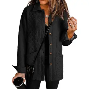 Casual Quilted Jackets for Women Button Down Collared Long Sleeve Shirts Fall Jackets with Pockets 2025
