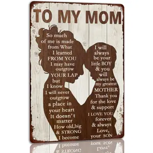 Sign To My Mom Metal Sign Mother's Day Tin Sign Vintage Home Wall Decor Signs Birthday Gift For Mom From Son For Kitchen 8x12 Inch