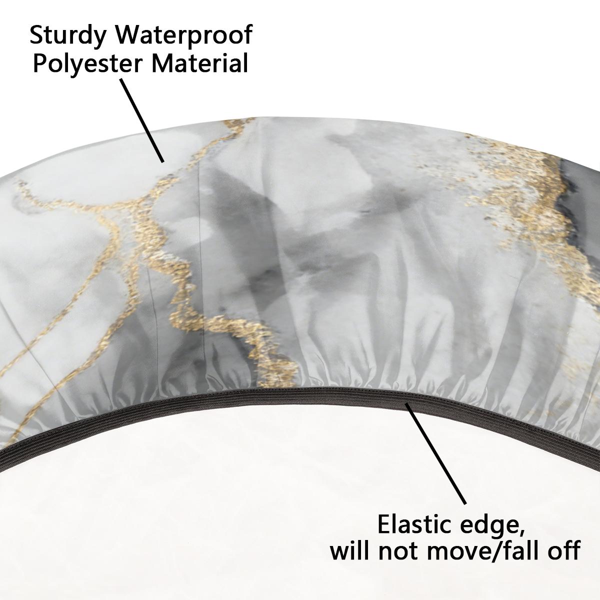 Elastic Stretch Spandex Grey White Gold Vein Marble Fitted Round Tablecloth - Wrinkle-Resistant, Stain-Resistant, Waterproof Golden Kintsugi Print Table Protector for Coffee Side Tables, Modern Minimalist Home Decor
