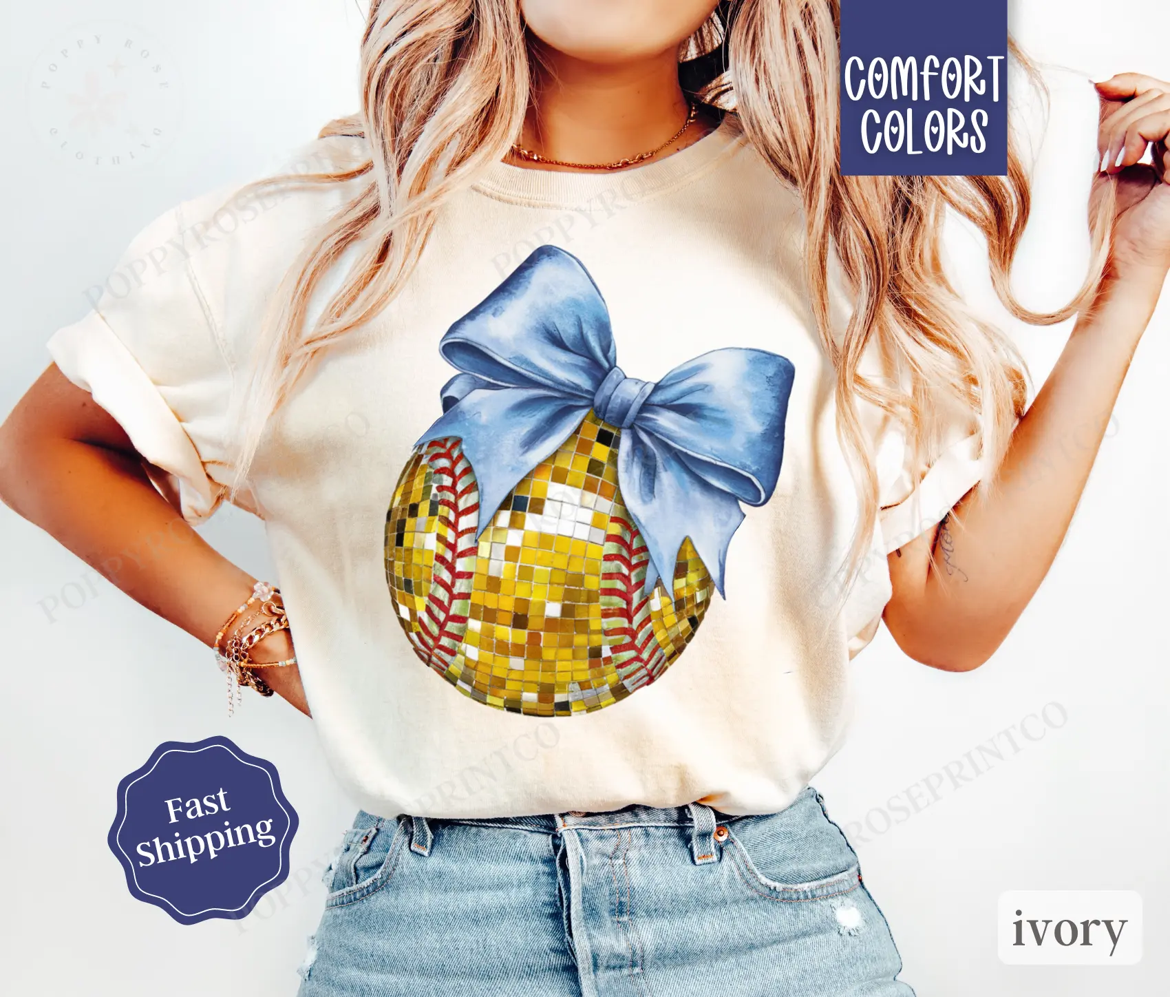 Disco Softball Bow Shirt Comfort Colors, Game Day Womens Softball Tee, Womenswear Oversized Crewneck, Coquette Clothing
