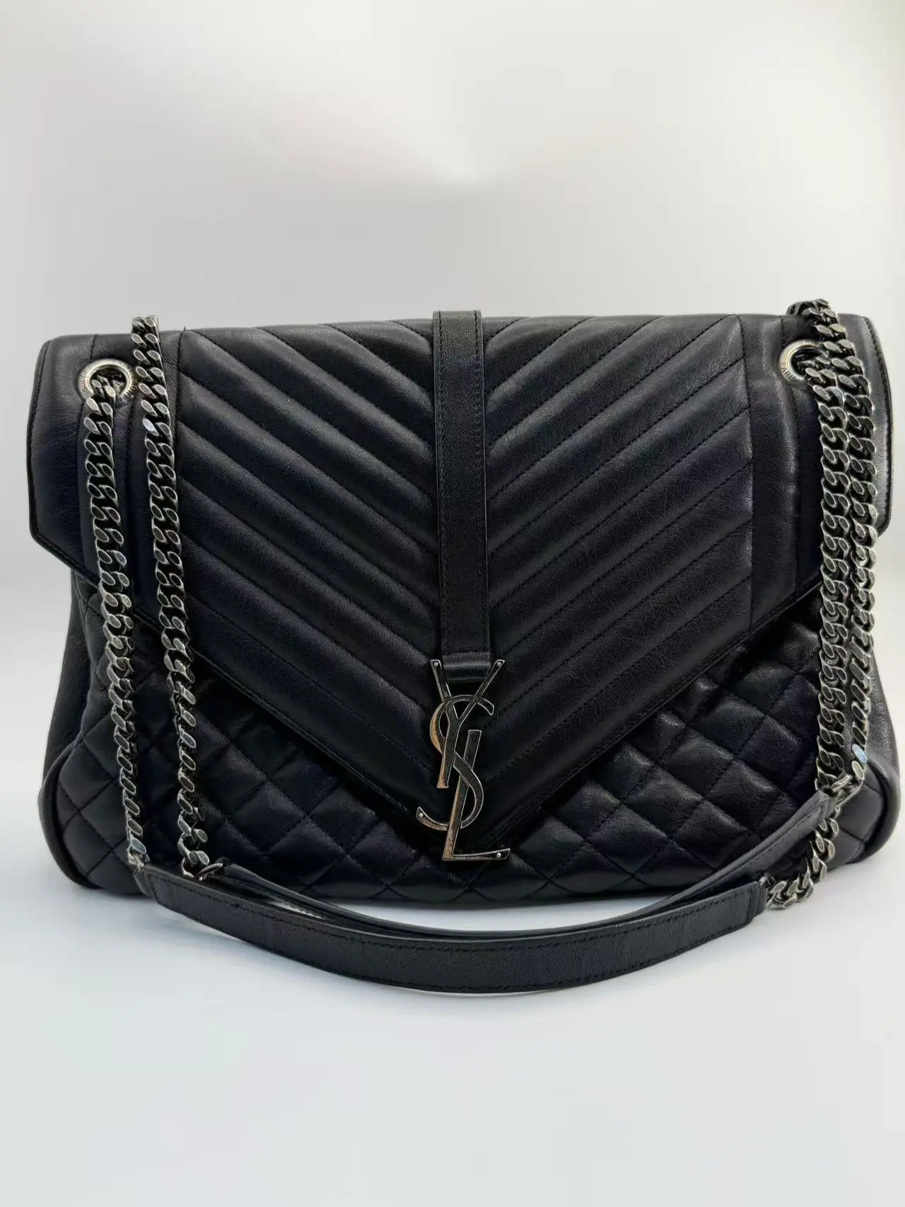 Pre-owned Yves Saint Laurent YSL Monogram Envelope Crossbody/Shoulder Bag, Silver Hardware