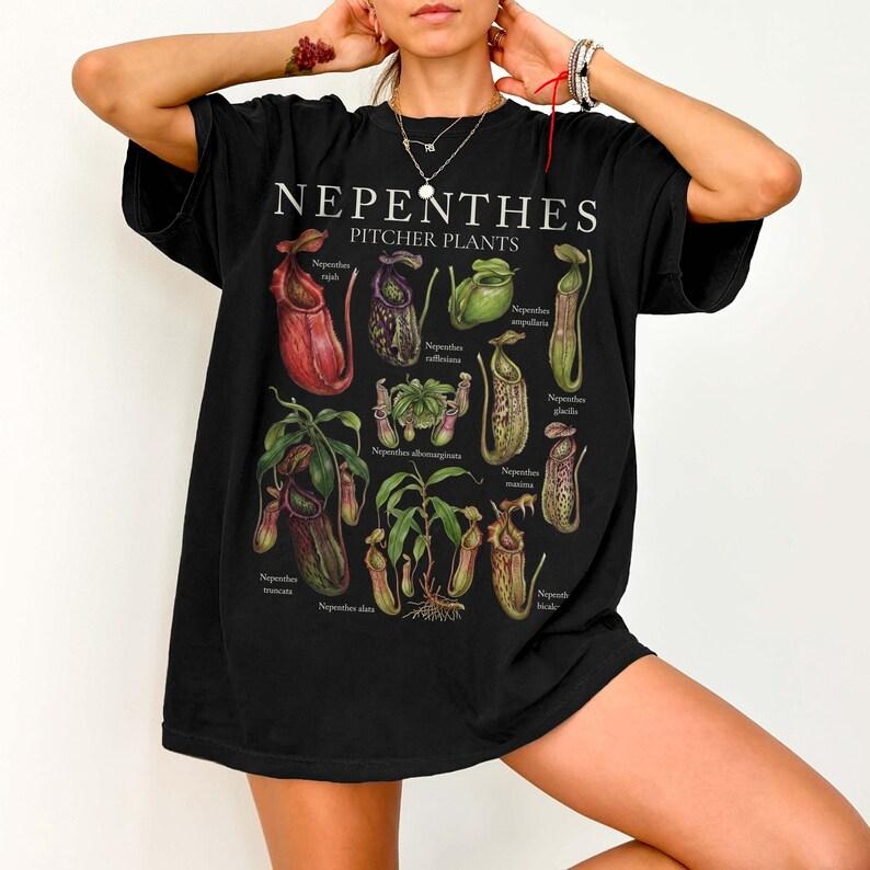 Retro Nepenthes Pitcher Plant Shirt Comfort Colors, Carnivorous Plant Chart Botanical Shirt, Cottagecore Nature Shirt, Rare Plant Lover Gift