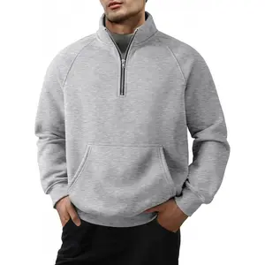 Men's Fleece Quarter Zip Pullover Sweater Casual Cotton Fall Winter Family Outfit Warm Mock Neck with Pockets