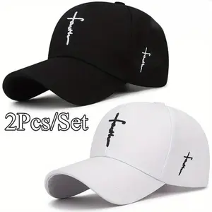 2-Pack Black & White Baseball Caps, Exquisite Cross-Stitch, Breathable Acrylic Material, Hats for Women, Men's Accessories for Adults, Accessories Adults, Ideal for Outdoor Sports