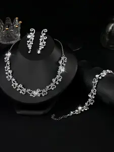 4-piece fashionable sparkling necklace, earring, bracelet set, gorgeous and exquisite rhinestone bridal jewelry set, suitable for bridal banquets, parties, wedding dresses, and jewelry, Earrings Set