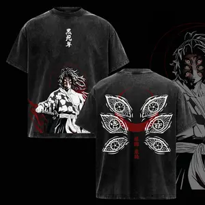 Kokushibo Demon Slayer T-Shirt – Upper Moon One Graphic Tee, Vintage Washed Oversized Anime Shirt, Heavy Cotton Streetwear Top, Unisex Casual Outfit, Gift for Demon Slayer Infinity Castle Fans