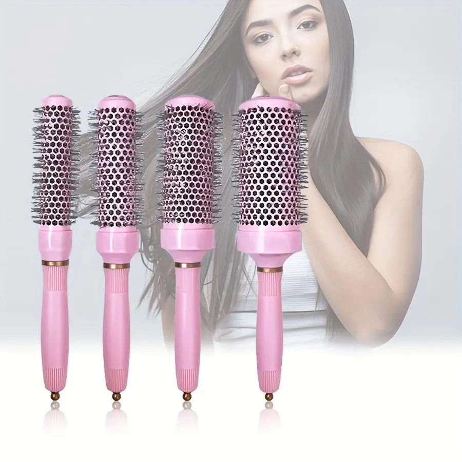 Round Hair Comb Set, 4 Counts/set Durable Plastic Handle Hair Comb, Heat-conducting Air Aluminum Comb, Suitable for All Hair Types
