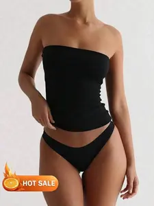 2026 New Y2K Strapless Bandeau Bikini Top for Women, Comfortable Stretchy Swim Top, Trendy Minimalist Swimwear for Summer Beach Vacation Pool Party Spring Break Holiday Stylish Outfit, Fashion Simple Bathing Top for Ladies Daily Casual Beachwear