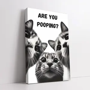 Funny Cat   Art  Poster, Are You Pooping Cat Print, Humorous  Decor, Black and White Cute Animal  Art, Wooden Framed or Unframed  Print for  Restroom  Dorm Apartment, Funny Pet Lover Gift Home Decor Wall canvas bathroom toilet