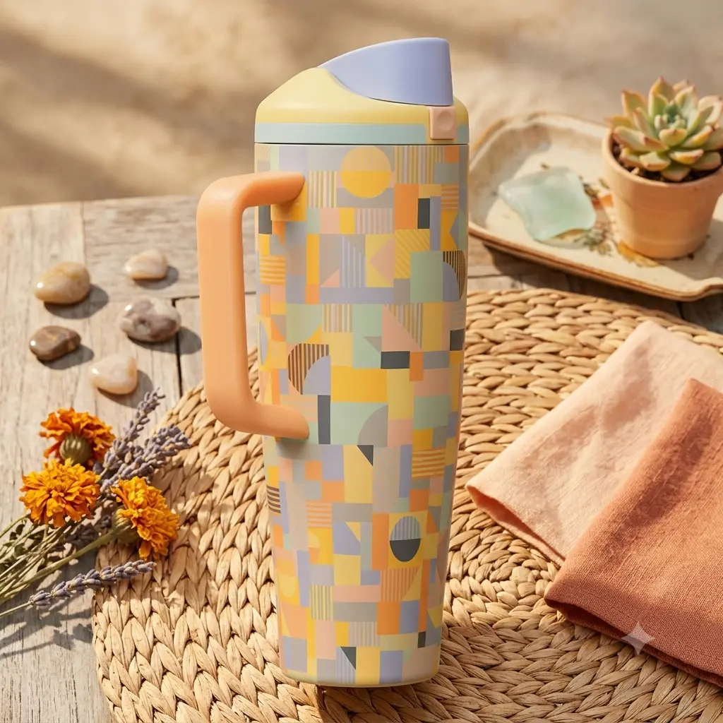 Owala FreeSip 40oz Extreme-Cold Vacuum Tumbler with Handle, Limited Rare Edition Warm Moodboard Color Block Matte Stainless Steel Travel Gym Bottle