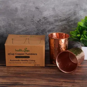 Cup Pure Copper Tumblers for Drinking - Ayurvedic Health Pure Copper Cups – 2 pcs. set - 250 ml.(8 fl oz) (Hammered)