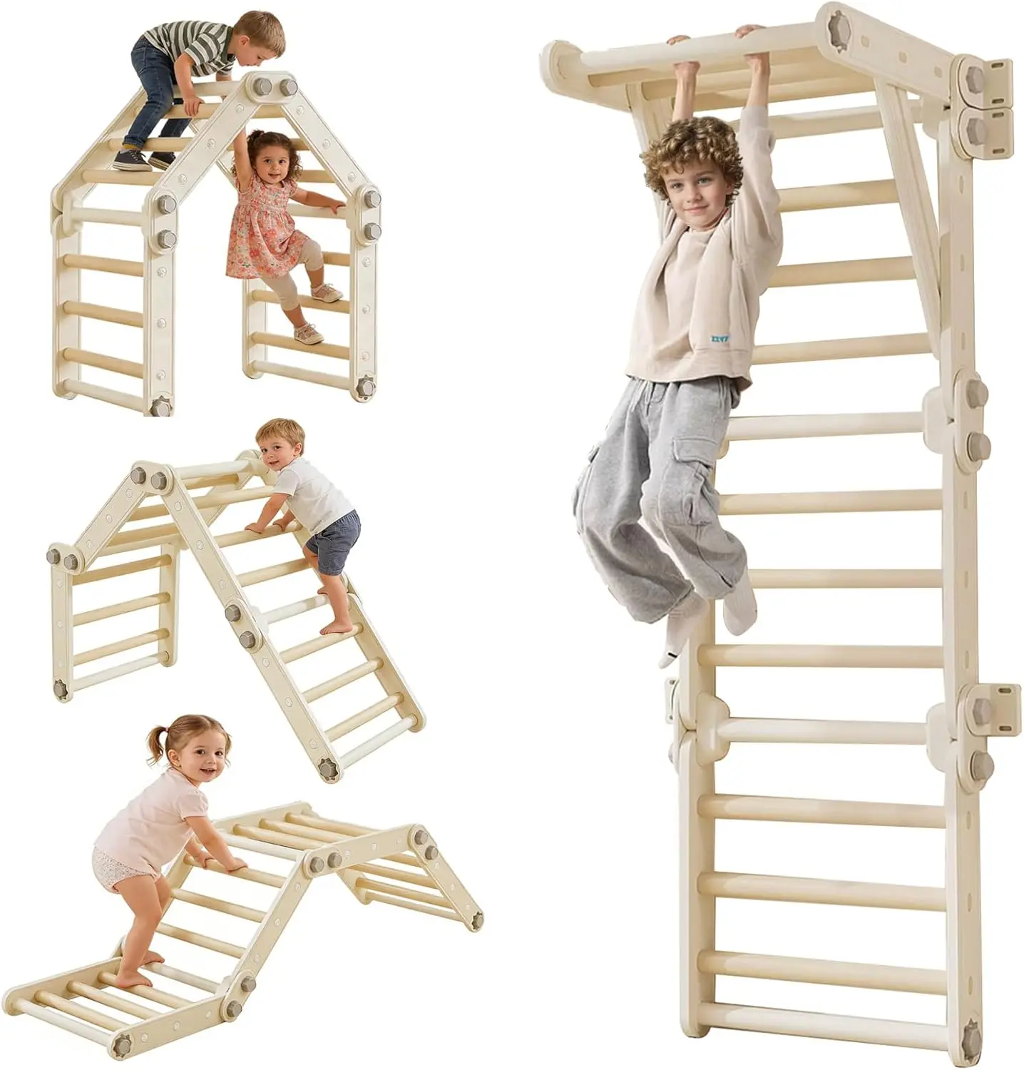 ASAPE 2-in-1 Climbing Triangle Set, Montessori Indoor Gym for Toddlers with Adjustable Slide, Foldable & Compact with Locking Clips, Rounded Edges, Supports Motor Coordination & Concentration, 220lb Load, Cognitive Development