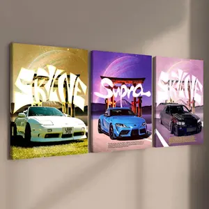 3 Counts Wooden Framed Canvas, Japanese Sports Cars Poster, Exquisite Poster, Perfect Living Room Decoration, Modern Art, Modern Abstract Design, Fashion Family Poster, Wall Art Decoration, Odorless, Waterproof, Artwork, Modern Home Decor
