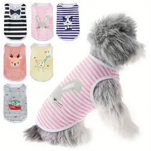 6pcs Cartoon Stripe Pet Pullover Vests, 100% Polyester Woven Breathable Shirts, All-Season Wear for Small & Medium Dogs, Cats