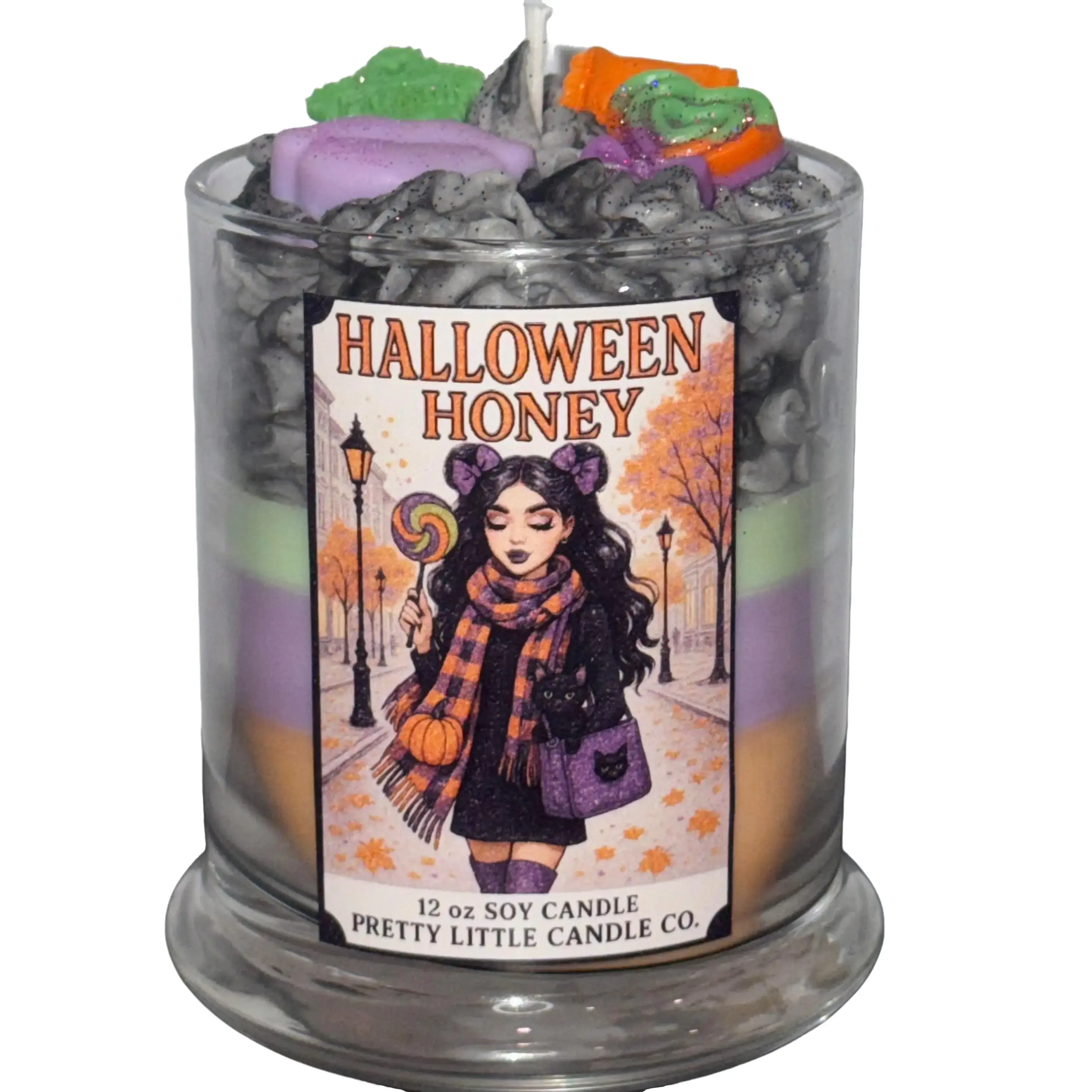 Pretty Little Candle Co. Halloween Honey 12oz Decorative Soy Whipped Candle Scent Berry Fig Kitty Wick Ornaments Decoration Perfume Scented Aroma