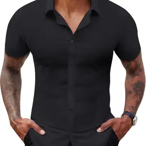 Royaura Short Sleeve Slim Fit Casual Button Down Shirts Stretch Dress Shirts for Men Muscle Fit Men's Dress Shirts