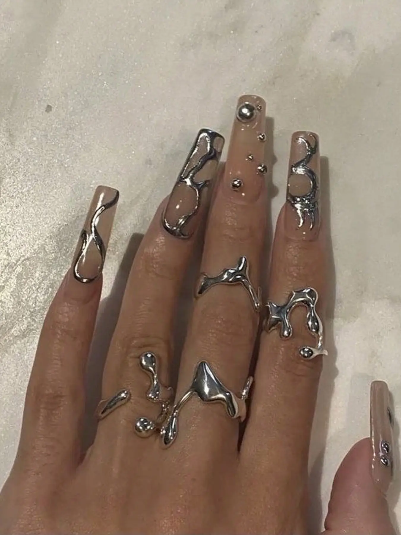 Women's Elegant Geometric Design Zinc Alloy Ring Set, Stackable Finger Rings Set, Statement Rings, Adjustable Open Ended Rings for Daily Wear & Festival Layering, Elegant Everyday Ring