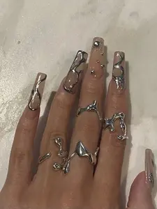 Women's Elegant Geometric Design Zinc Alloy Ring Set, Stackable Rings Set, Statement Rings, Adjustable Open Ended Rings for Daily Wear & Festival Layering, Elegant Everyday Ring