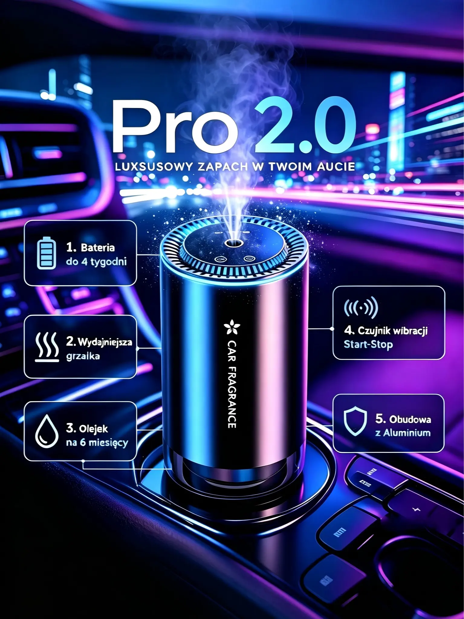 Smart Car Air Freshener with Starry-Sky Projection, 3 Spray Levels, Car Scent Diffuser, Premium Vehicle Interior Accessories