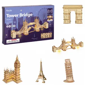 Robotime 3D Wooden Puzzle Game Big Ben Tower Bridge Pagoda Building Model Toys For Children Kids Birthday Gift