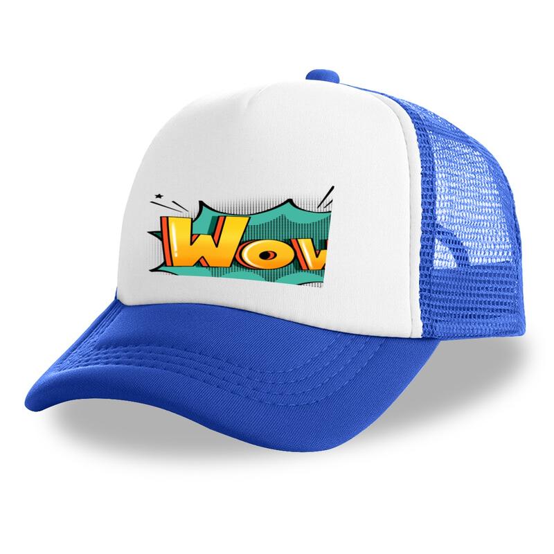 Unisex Retro Pop Art Graphic Trucker Hat - Blue White, Breathable Polyester, Full Brim, Mesh Back, 1-Size Adjustable Cap for Outdoor Casual Sun Protection #sohochic