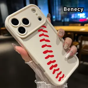 Phone Case for iPhone 17 Pro Max 16 15 14 Plus 13 12 Mini 11 XR X XS Air E  Baseball Stitch Grace Pattern Full Body Protection Shockproof Soft Silicone Cover Cellphone Protective Casing