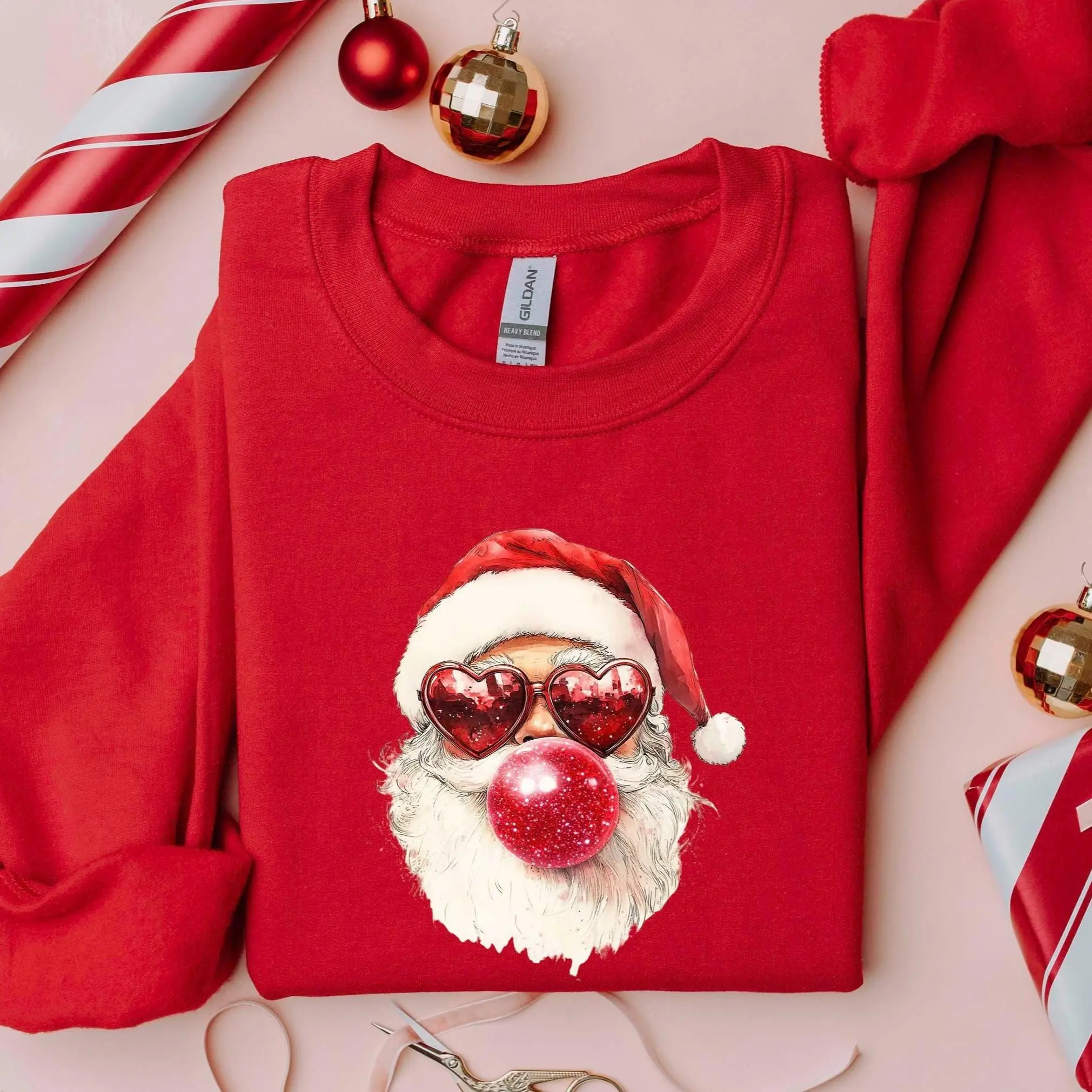 Santa Bubble Gum Christmas Sweatshirt, Santa Claus Blowing Bubblegum Sweatshirt, Funny Xmas Graphic Tee, Cute Retro Christmas Crewneck Shirt, Vintage Santa Claus Festive Apparel, Trendy Holiday Season Outfit, Unique Xmas Gift for Women & Men