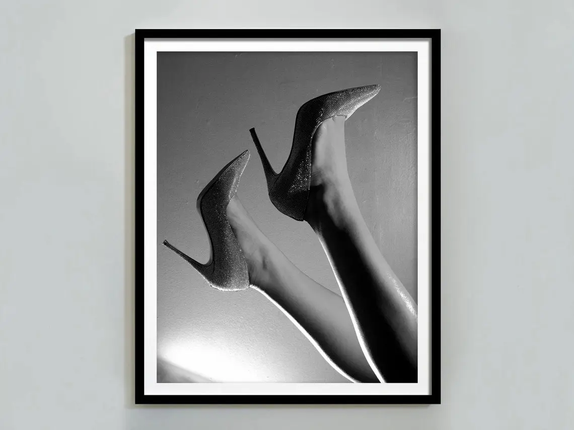 High Heels Print, Black and White, Vintage Fashion Poster, Feminist Wall Art, Teen Girl Bedroom Decor, Printable Wall Art