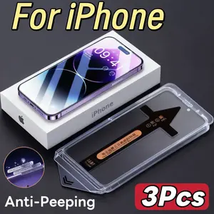 3pcs Tempered Glass Film for iPhone 17 Pro Max/air/17pro Max/16 Pro Max/15 Pro/17/16/15/14/13/12, 9h Hardness, Auto Align, Dust-Free, Scratch & Spy Resistant, Protective, Easy Install, Installation