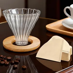 Glass Coffee Dripper Filter with Coffee Filters Set, Glass Pour over Coffee Cone with Bamboo Stand, Drip Coffee Maker Funnel Accessory