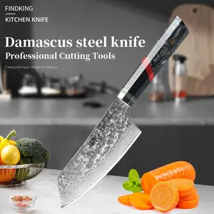 FINDKING 5.5 Inch Semi Cleaver Knife, Japanese Style Knife, 9Cr18Mov 67 Layers Damascus Steel, Razor-Sharp Blade, Honeycomb Pattern Resin Handle, Professional Kitchen Knives, Chopping Cutting Slicing Dicing for Fish Meat Vegetable Fruit