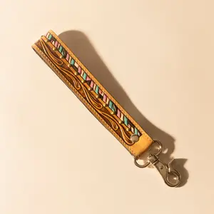 Myra Wildhue Western Key Fob in light brown with hand painted detail