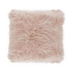 SARO  22 in. Square Mongolian Faux Fur Throw Pillow Rose
