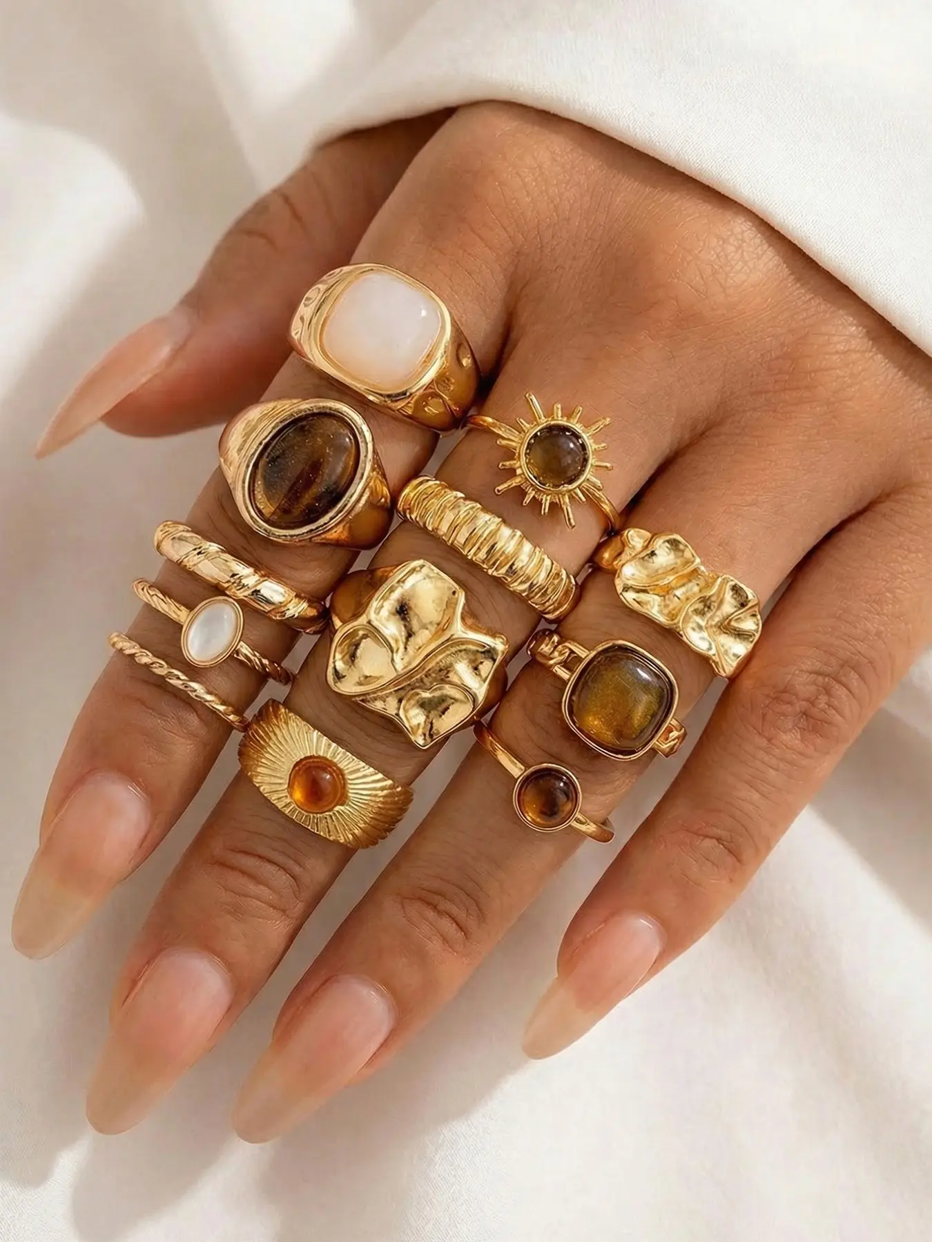 Women's Geometric Ring Set, 12-Piece Unique Smooth Irregular Design Rings, Cold Style Fashion Jewelry Collection
