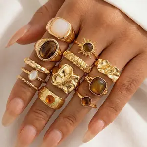 Women's Geometric Ring Set, 12-Piece Unique Smooth Irregular Design Rings, Cold Style Fashion Jewelry Collection
