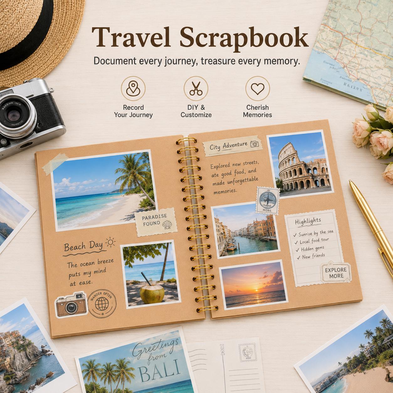 DIY Scrapbooking Photo Album - 40-Page Kraft Paper Spiral Bound Lay-Flat Book for Travel Memories, DIY Art and Craft Projects, Christmas Gift Ideas, Birthday Gift Ideas (Home & Festive Party Supplies)