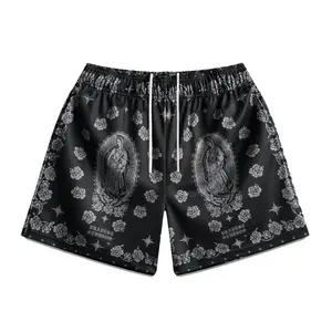 Men’s Mary Inspired Mesh Shorts – Vintage Sacred Art Graphic Athletic Basketball Shorts with Elastic Waist Drawstring Breathable Summer Streetwear