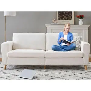 84" Sofa Couch, Large Loveseat Sofa with Streamlined Armrests & Wood Feet, Modern Boucle Sofa for Living Room, White