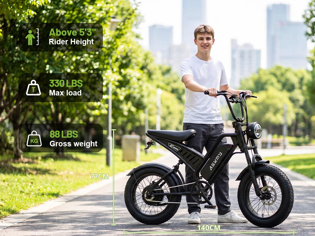 [ASKMY] 1500W Peak Electric Bike for Youth, 30MPH Fat Tire,70Mi Range,48V 15Ah ,330lb Load,7‑Speed,Back to School Commuter Ebike,for All‑Terrain Commuting & Coffee Shop Trips